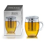 Creano Teeglas all in one 400ml, Große Teetasse mit Edelstahlsieb und Deckel...