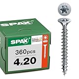 SPAX Universalschraube 4 x 20 mm, 360 Stück - Holzschrauben, Vollgewinde, Senkkopf, T-STAR plus T20, 4CUT Spitze, WIROX Beschichtung - 8000000277115