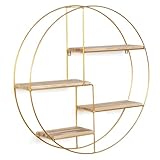 IDMarket - Rundes Wandregal, Lily mit 4 Ebenen, Holz und Metall, goldfarben,...