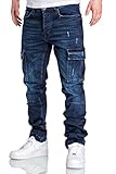 Amaci&Sons Herren Cargo Jeans Regular Slim Denim Hose Destroyed 7985 Dunkelblau...