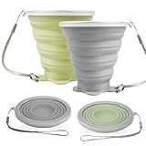 Faltbecher Silikon, 2 Stück Faltbare Becher mit Deckel und Schlüsselband,...