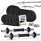 ArtSport 3in1 Hantelset mit 2 Kurzhanteln, 1 Langhantel & 1 SZ Curlhantel - 12...