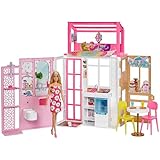 Barbie-Puppenhaus (70,6 x 51,4 cm) mit 4 Spielbereichen, komplett eingerichtet...