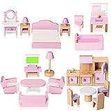 Puppenhaus Möbel Set Holz 5 Zimmer Kit 22 Stück Miniatur Puppenhaus Holzmöbel...