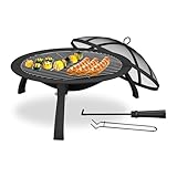 Relaxdays Feuerschale, Ø Schale 51 cm, klappbare Beine, Grillrost,...