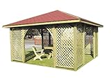 PAVILLON HOLZPAVILLON GARTENLAUBE mit HOLZDACH 4m x 4m (äußer 4.45m) mit...
