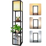 Stehlampe aus Holz, Stehleuchte mit Regal 3 Farbtemperaturen 3000-5000K,...
