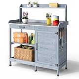 Blishom Pflanztisch aus Massivholz mit Arbeitsplatte, Outdoor Gärtnertisch,...