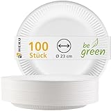 HEKU große Pappteller Ø 23cm, 100 Stück, weiß I 100% Kompostierbar I...