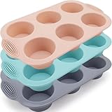 Ptyism 3 Stück Silicone Muffin Trays (Grau, Rosa, Pfauenblau)...