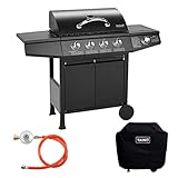 TAINO BASIC BBQ Gasgrill Grillwagen Edelstahl-Brenner + Seitenkocher Grill...