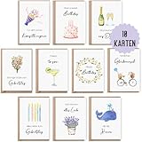 10 Geburtstagskarten | Glückwunschkarten zum Geburtstag | Set 10 Klappkarten...