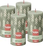 Bolsius Rustikale Stumpenkerzen Silhouette - Grün mit Aufdruck - 4 Stück - 13...