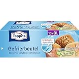 Toppits Gefrierbeutel - 10 x 8L, Extra Reißfest, Standboden, Transparent, Ideal...