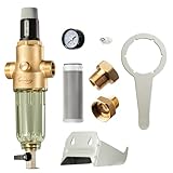 iSpring WSP50PRG Außengewinde G1' Rückspülfilter mit Druckminderer, Vorfilter mit Manometer Wasserfilter Hausanschluss, 50 Mikron