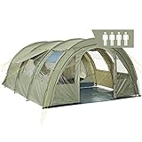 CampFeuer Zelt Multi für 4 Personen | Olivgrün | Tunnelzelt mit riesigem...