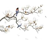 wocpvm Magnolie Wandaufkleber,Wandtattoo Blumen Weiß für Wohnzimmer &...