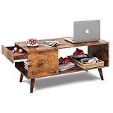 WLIVE Couchtisch Holz, Wohnzimmertisch mit Schubladen und...