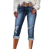 Generic Damen Capri Jeans 3/4 Jeans Caprihose Hohe Taille Kurze Hose Jeans...