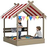 Outsunny Sandkasten mit Dach, Sandkiste aus Holz mit Sitzplatz, Spielhaus, 124 x...