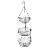 CHERIPOLI 3 Etagen Obstkorb zum Aufhängen mit Deckenhaken, Küche Gemüsekorb...