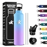 KollyKolla Thermosflasche 1L, Wasserflasche Kohlensäure Geeignet, Trinkflasche...