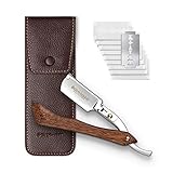 Störtebekker® Premium Rasiermesser mit Holzgriff im handgefertigten Lederetui...