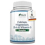 Calcium Magnesium Zink Hochdosiert - 365 Vegetarische Tabletten - 6 Monate -...