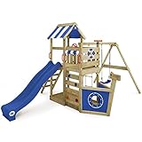 WICKEY Spielturm Klettergerüst SeaFlyer mit Schaukel & Blauer Rutsche, Outdoor...
