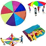 Dimoxii 2M Schwungtuch Bunt für Kinder, Regenbogen Fallschirmtuch mit 8...