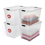 Iris Ohyama Aufbewahrungsboxen mit Deckel, 60L, 4er-Set, Transparent, Sicherer...