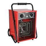 DEDRA Elektrischer Heizlüfter 5 kW, 400 V, quadratisch, rot, für gut isolierte...