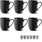 Cosumy Kaffeetassen 6er Set Modern Schwarz - Einzigartiges Streifenmuster - Matt...