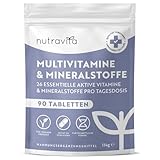 Multivitamin Hochdosiert - 90 vegane Tabletten - 26 wertvolle A-Z Vitamine und...