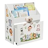 Juskys Kinder Bücherregal mit 3 Fächern & Spielzeugkiste - Holz Regal 63x30x70...
