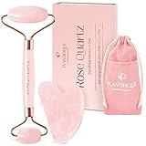 Plantifique Rosenquarz Gesichtsroller und Gua Sha Stein Set - Face Roller &...