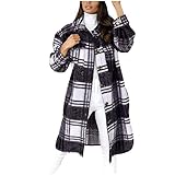 Damen Mantel Lässiges Kariert Dufflecoat Lange Ärmel Revers Wickel Outwear...
