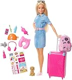 Barbie FWV25 - Reise Puppe mit blonden Haaren inkl. Reisezubehör und Hündchen,...