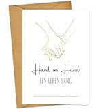 JOYEASE Premium Hochzeitskarte mit Umschlag aus Kraftpapier - Hand in Hand -...