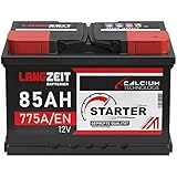LANGZEIT lead acid, Autobatterie 85Ah 12V 775A/EN Starterbatterie Batterie...