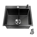 OUBUBY Spülbecken Schwarz Granit 40×45cm Spüle Schwarz Küchenspüle...