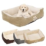 Petnic - Hundebett ca. 60x48x18 cm - Beige - Plüsch flauschig mit Rand weich...