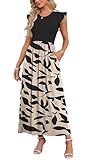 AUSELILY Damen Sommer Maxikleid Rüschen und kurzen Ärmeln Bodenlanger Rock mit...