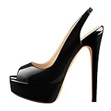 Only maker Damen Plateau Sandaletten Slingback High Heels Lack Sandalen mit...
