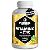 Vitamin C hochdosiert 1000 mg + Zink, vegan & optimal bioverfügbar, 180...