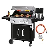 ProfiCook® Gasgrill 3 Brenner + 1 Seitenbrenner, Gas Grill inkl....