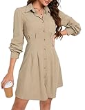 KOJOOIN Blusenkleid Damen Langarm Corduroy Hemdkleid A-Linien Tunika Kleid...