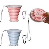 2 Stück Faltbarer Becher, Wiederverwendbare Faltbecher mit Deckel, Faltbare...