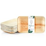 wiseware Palmblatt Teller - 25 Stück Einwegteller rechteckig 23 x 16 cm -...