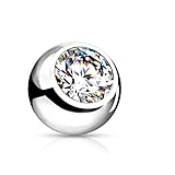 Pain-is-Art 2 x Kugel - 1,2 oder 1,6 mm Gewinde - silber mit Kristall - 316L...